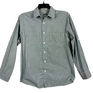 Spring + Mercer‎ Long Sleeve Button Up Shirt Mens Size Medium Dark Grey Striped